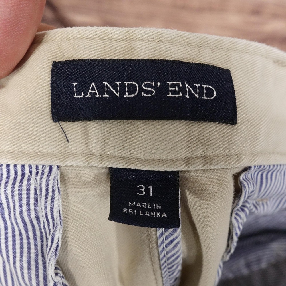 Lands' End Shorts Mens 31 Beige Chino Cotton Canvas Flat Front 10 Inseam Casual - Picture 5 of 7